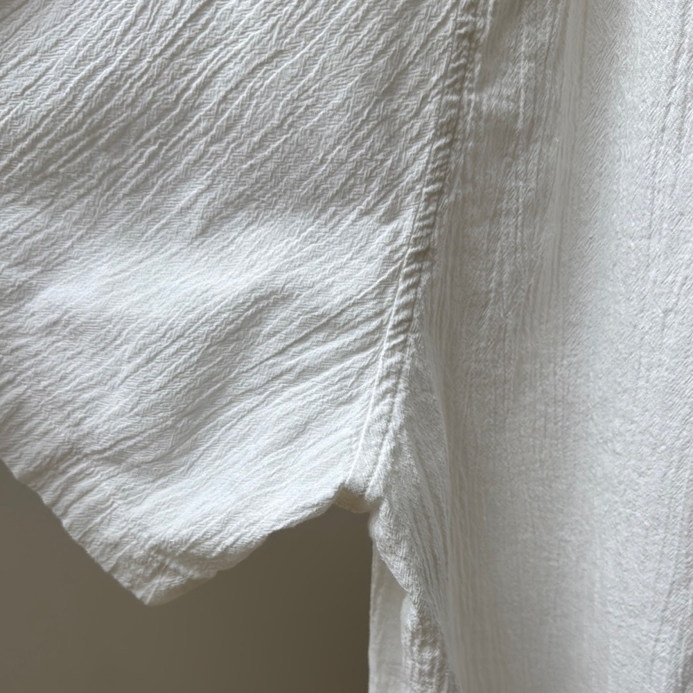 Standard Cloth White Casual Button Down Shirt with Textured Fabric - Picture 6 of 14